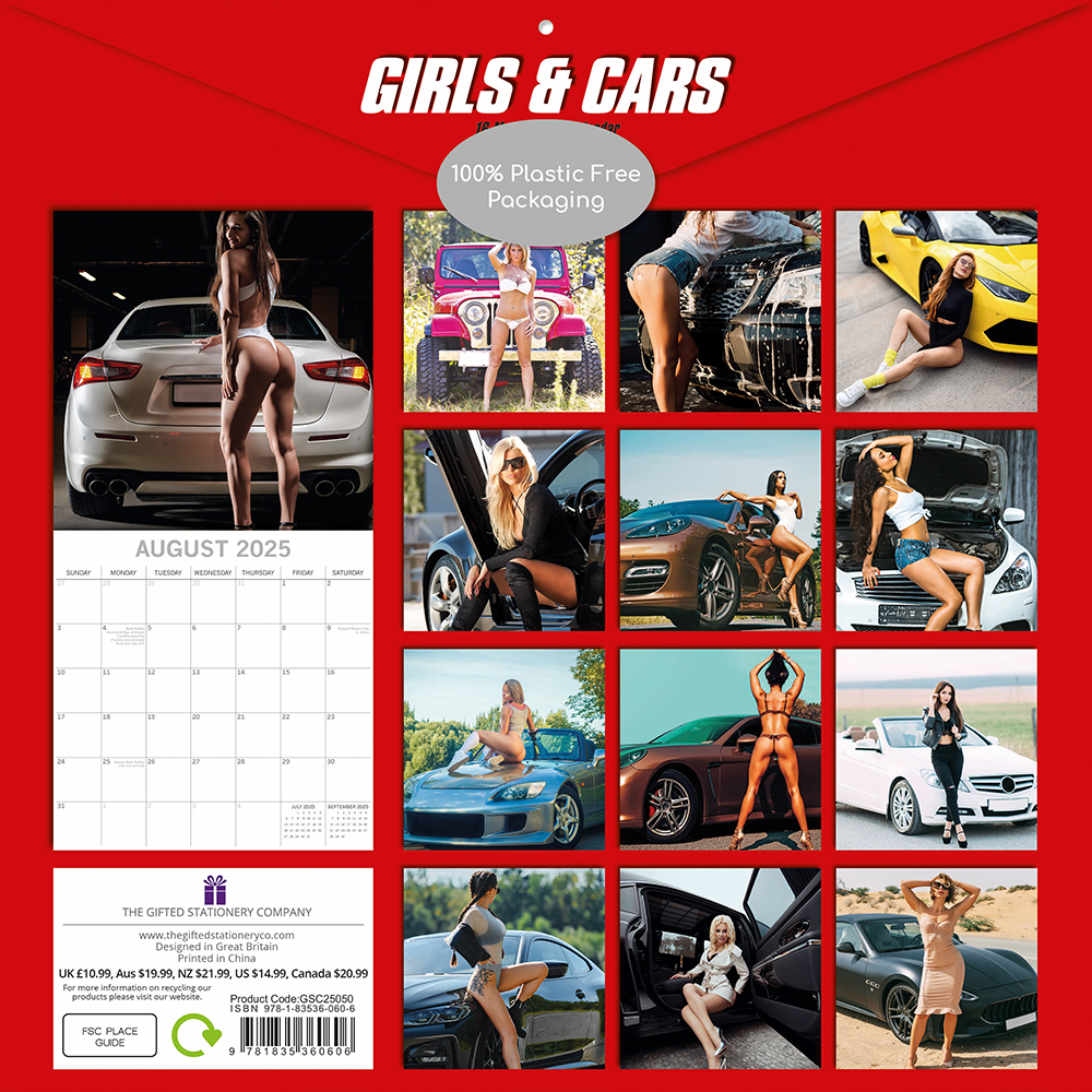 2025 Square Wall Calendar Girls & Cars Wholesale Stationery