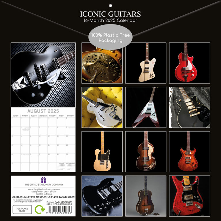 2025 Square Wall Calendar Iconic Guitars Wholesale Stationery